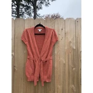 Sarah Spencer Womens pink Knit Open Front Short Sleeve Cardigan Sz large cottage